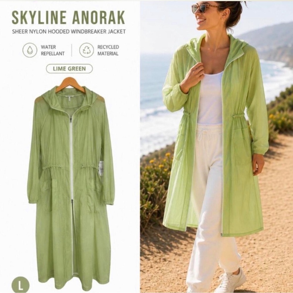 Athleta Skyline Sheer Amtrak Jacket Green Honeydew Size Medium Packable Hooded